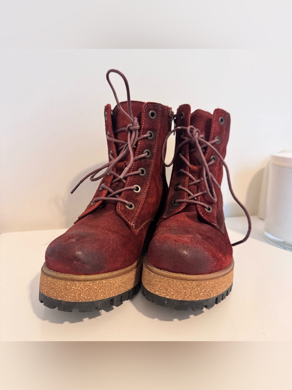 Taos Footwear Red Suede Lace-Up Platform Ankle Boots